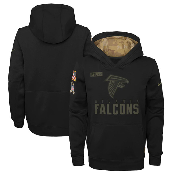 Youth Atlanta Falcons Black NFL 2020 Salute To Service Sideline Performance Pullover Hoodie